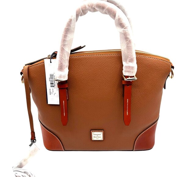 Dooney Bourke Pebble Leather Dome Designer Satchel Work Bag  Camel and Cognac - Picture 7 of 10